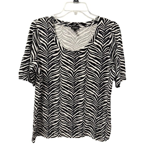Talbots Womens Zebra Print Scoop Neck T-Shirt Size L Black/White - Picture 1 of 11